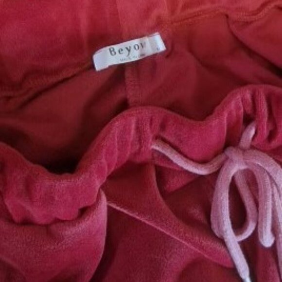 Beyove Women Burgundy Red Velour Sweatsuit 2 Piece Tracksuit Leisure Comfy Set - Picture 4 of 4